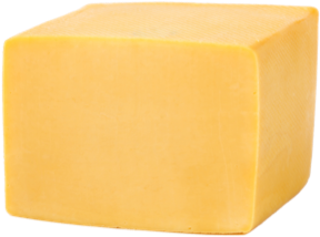 A large block of yellow cheese