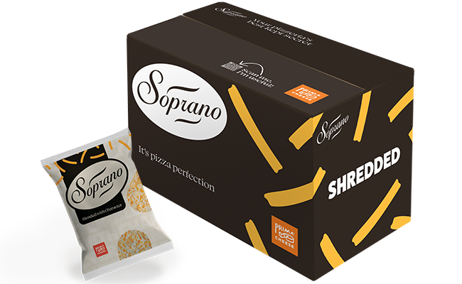 A box containing bags of our Soprano brand of cheese